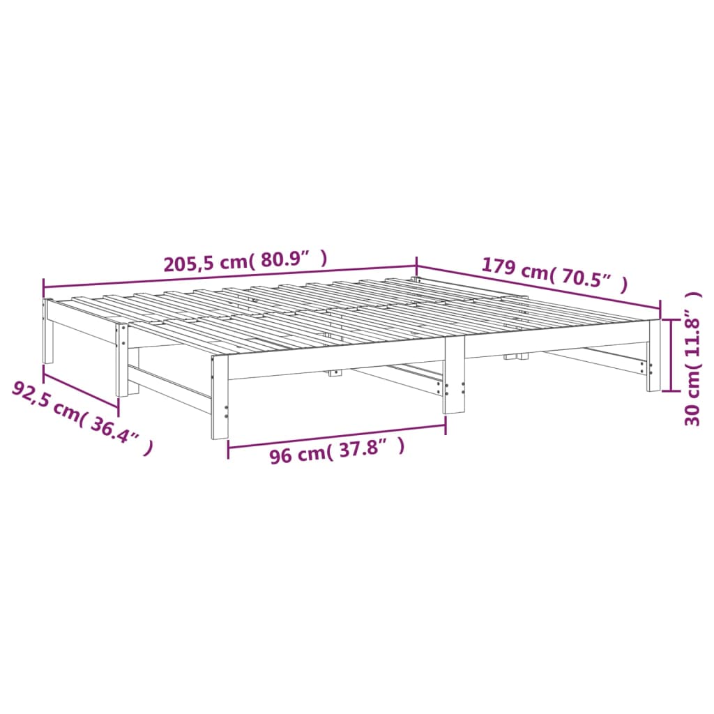 vidaXL Łóżko rozsuwane, szare, 2x(90x200) cm, lite drewno sosnowe