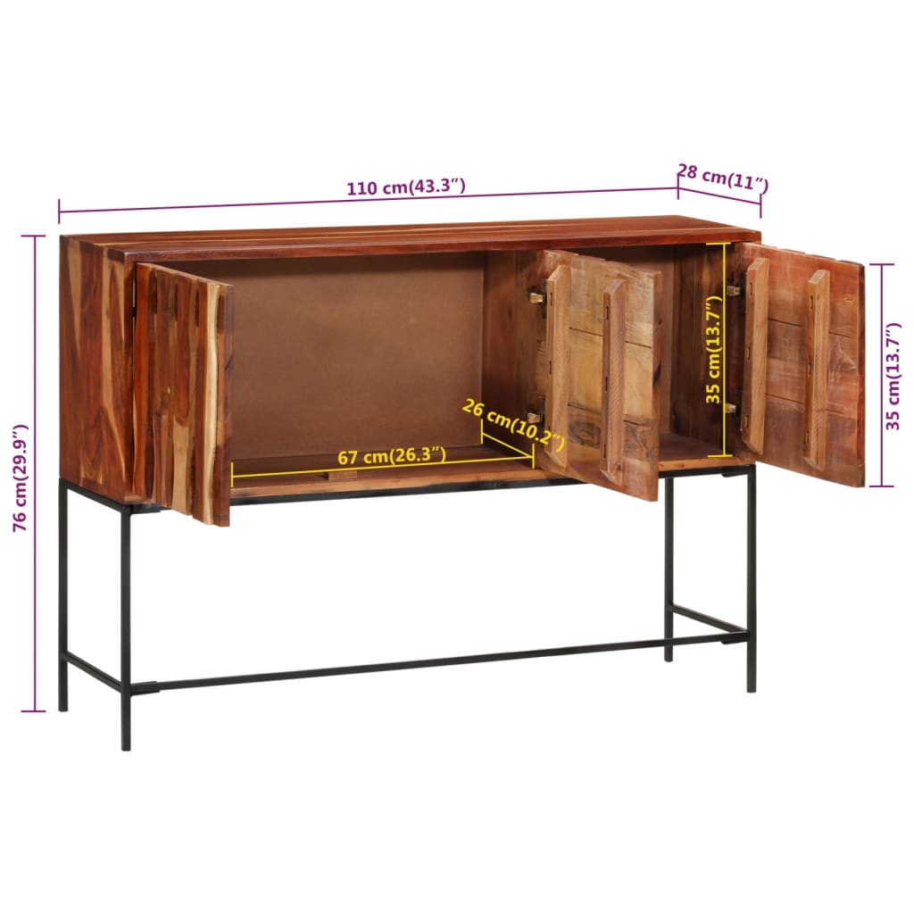 vidaXL Szafka, 110x28x76 cm, lite drewno akacjowe