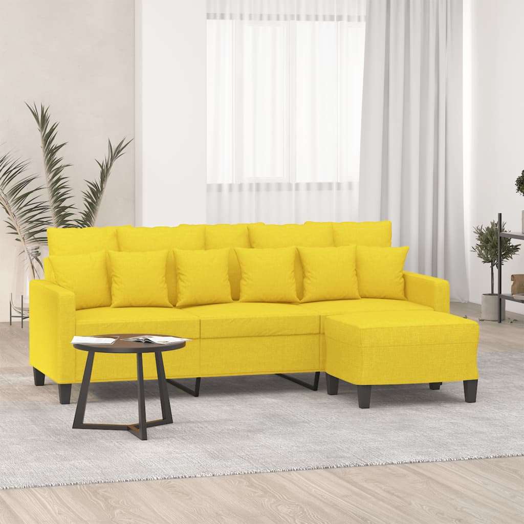 vidaXL 3-osobowa sofa z podnóżkiem, jasnożółty, 180 cm, tkaniną