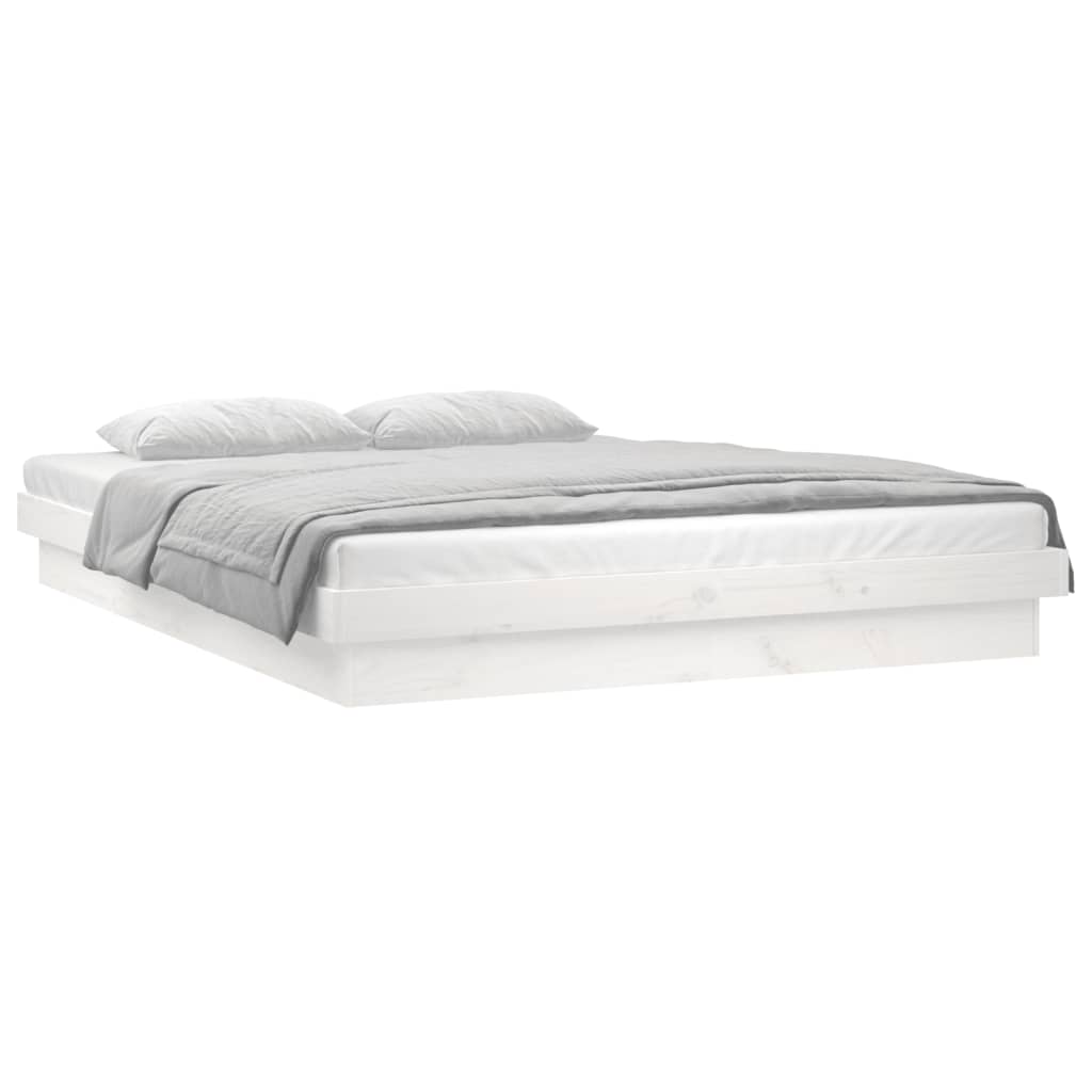 vidaXL Rama łóżka z LED, biała, 140x200 cm, lite drewno