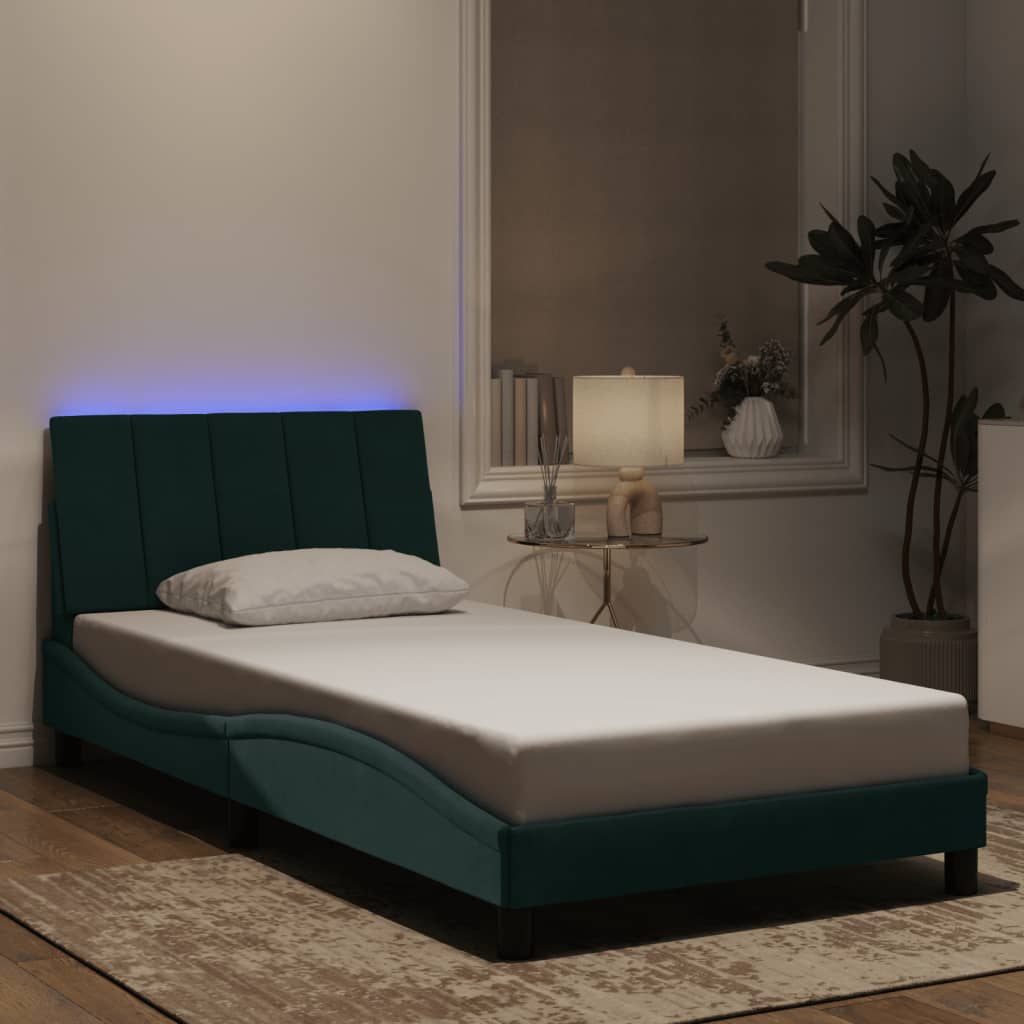 vidaXL Rama łóżka z LED, ciemnozielona, 100x200 cm, aksamitna