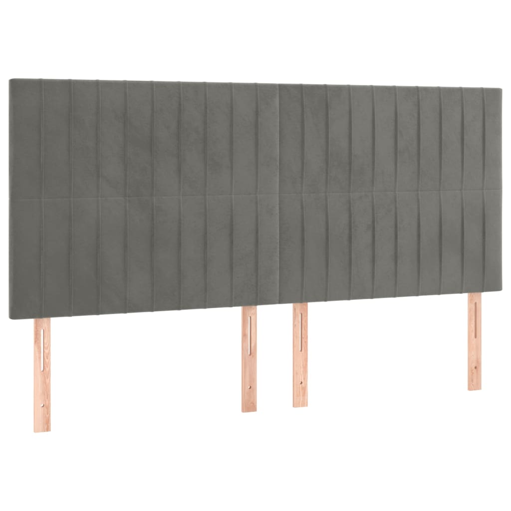 vidaXL Zagłówek do łóżka z LED, jasnoszary, 180x5x118/128 cm, aksamit