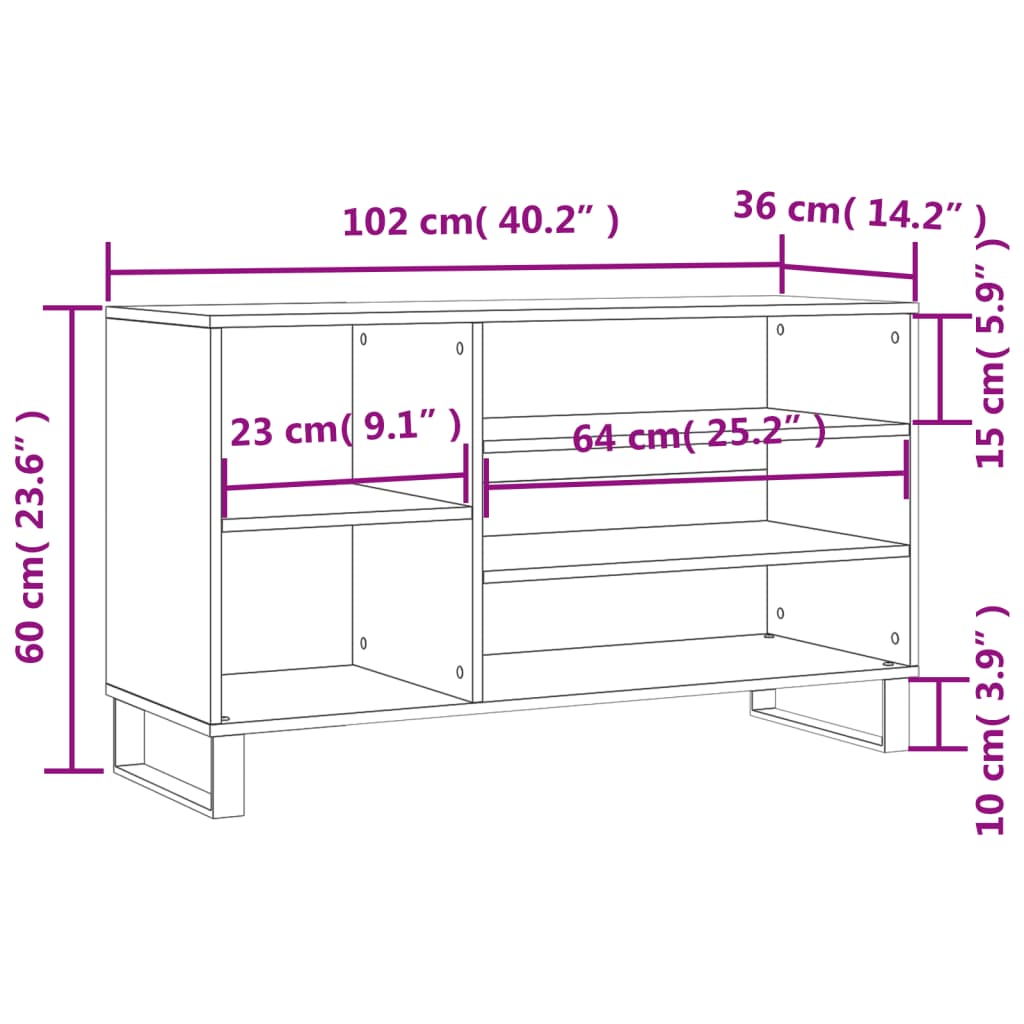 vidaXL Półka na buty, biała, 102x36x60 cm, materiał drewnopochodny