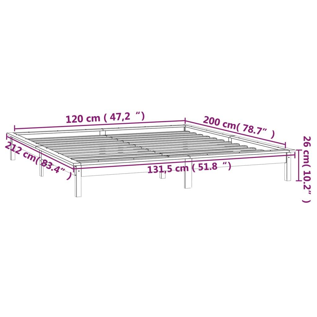 vidaXL Rama łóżka z LED, 120x200 cm, lite drewno