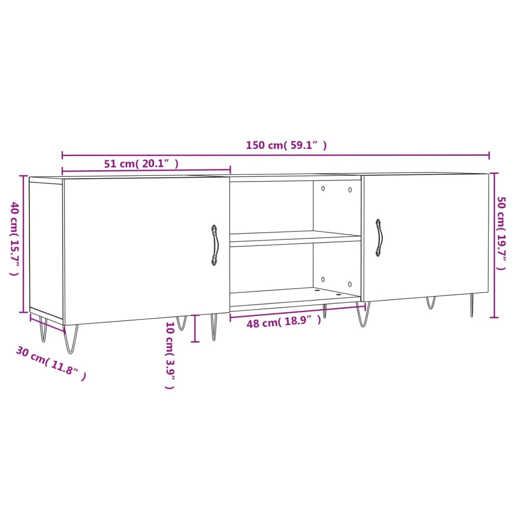 vidaXL Szafka pod TV, biała, 150x30x50 cm, materiał drewnopochodny