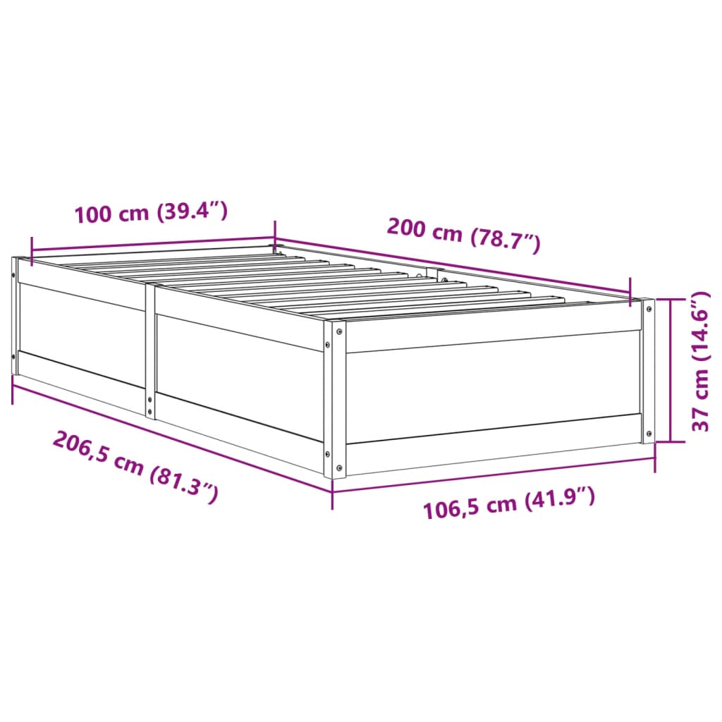 vidaXL Rama łóżka bez materaca, biała, 100x200 cm, lite drewno sosnowe