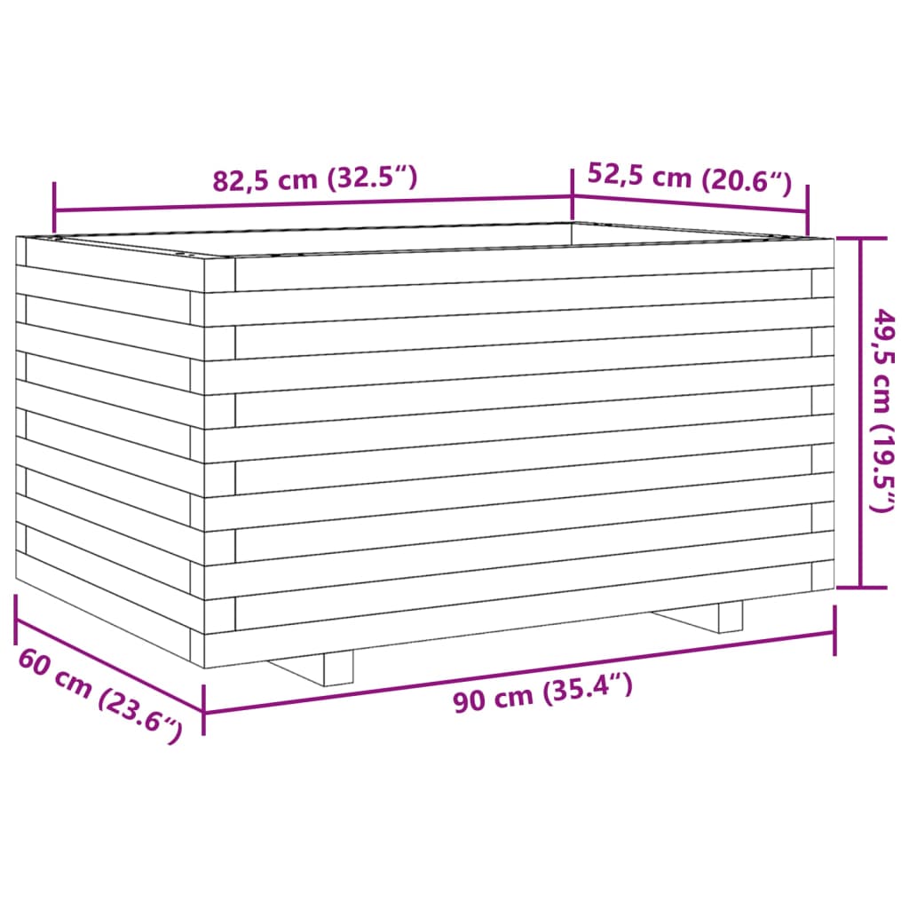 vidaXL Donica ogrodowa, 90x60x49,5 cm, lite drewno daglezjowe